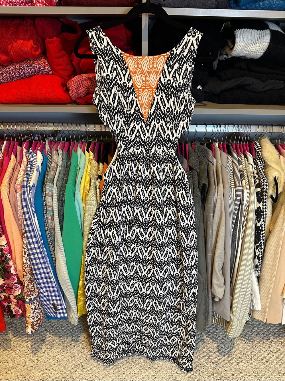 THML white/black/orange sleeveless side cut out back zipper maxi dress size S